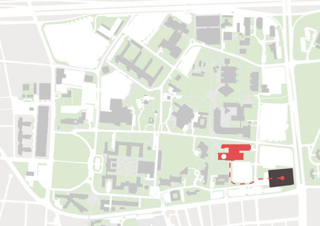 Imagen de la localización del edificio desde el estacionamiento