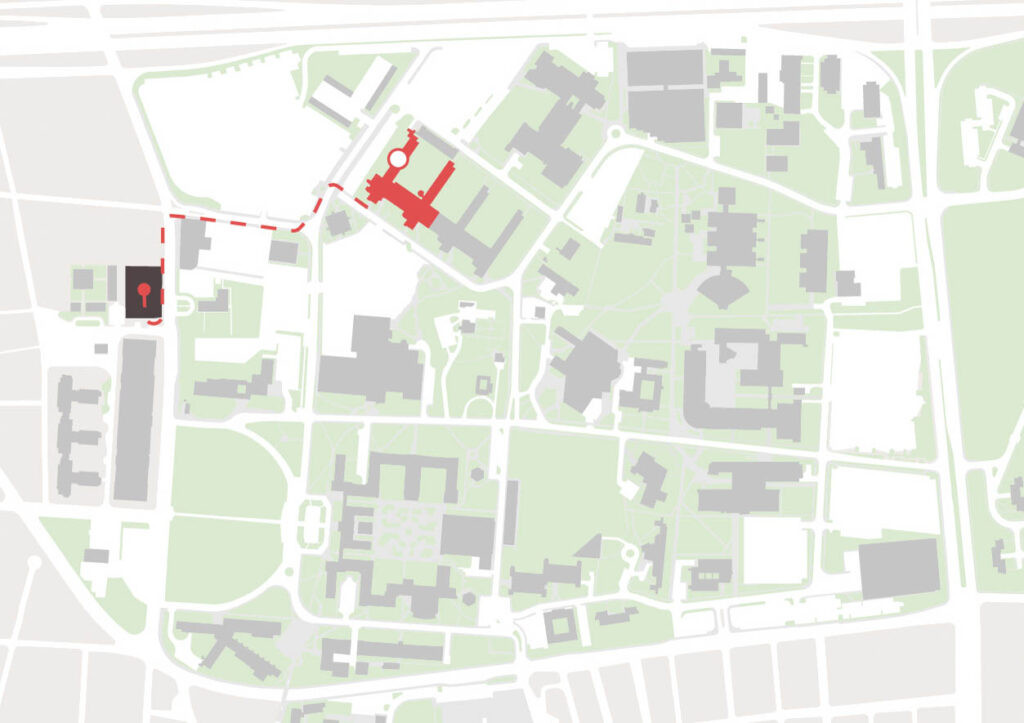 Imagen de la localización del edificio desde el estacionamiento