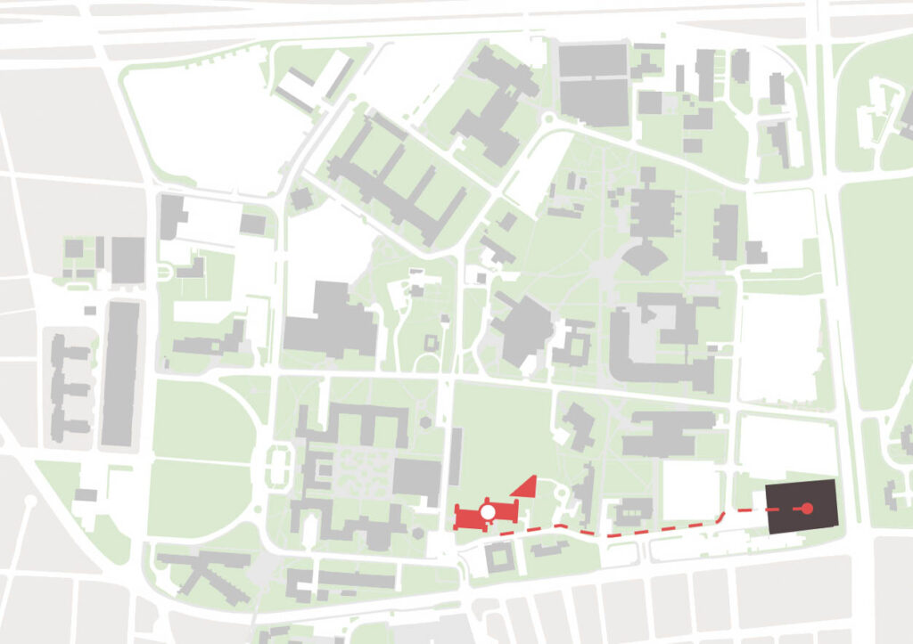 Imagen de la localización del edificio desde el estacionamiento