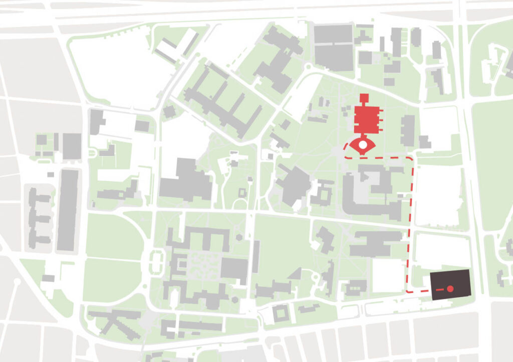 Imagen de la localización del edificio desde el estacionamiento