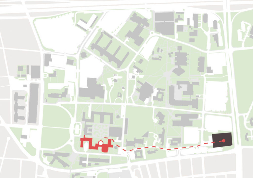 Imagen de la localización del edificio desde el estacionamiento