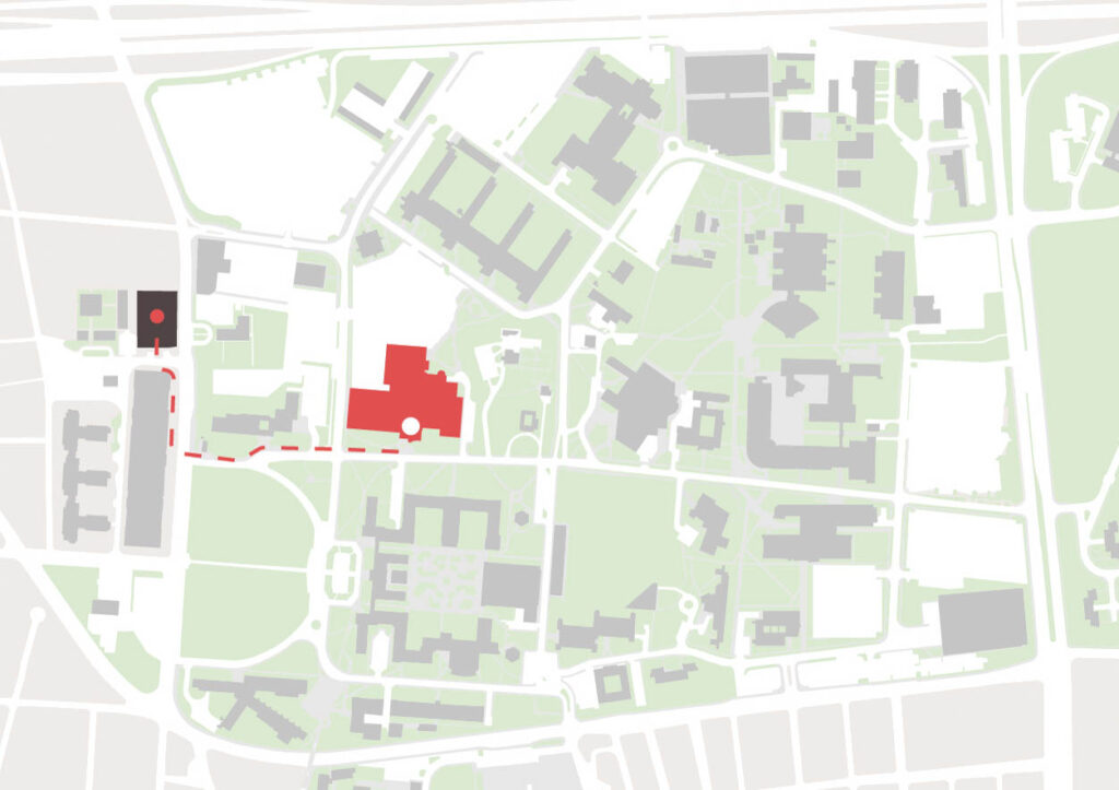 Imagen de la localización del edificio desde el estacionamiento