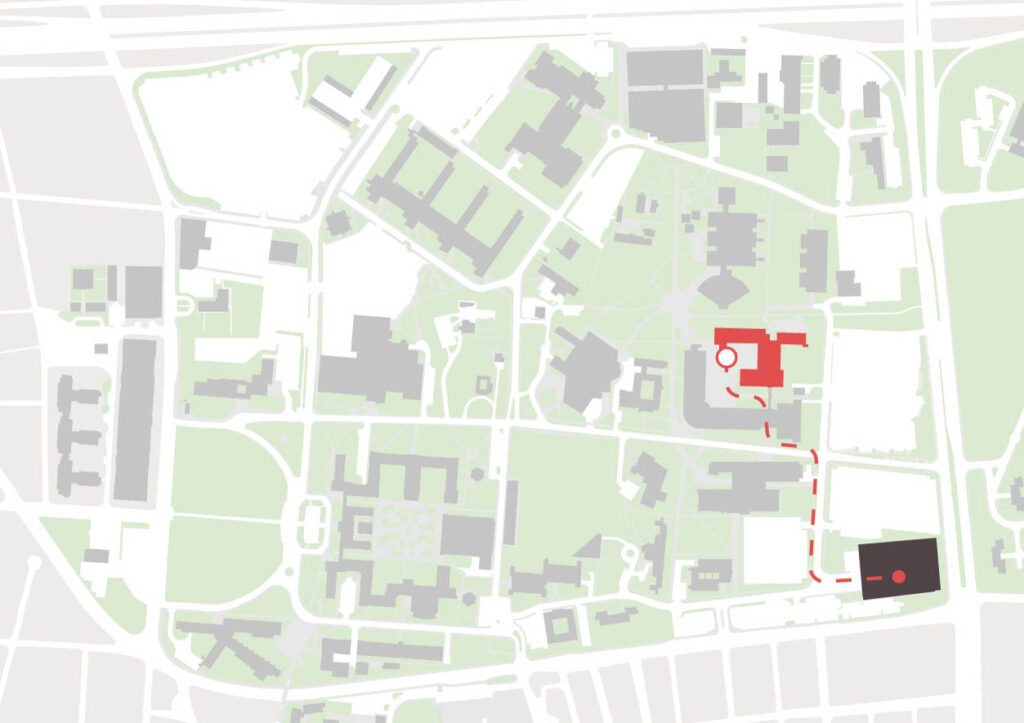 Imagen de la localización del edificio desde el estacionamiento