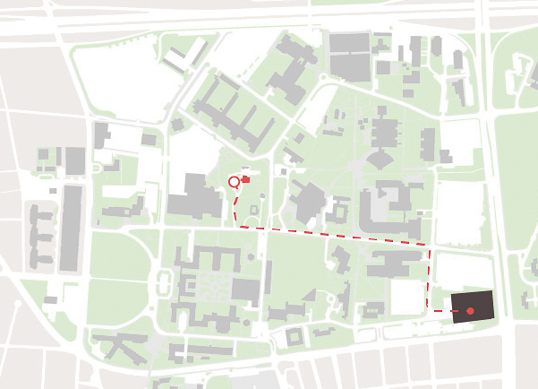 Ubicación de la Casa de la Rectora desde el Estacionamiento Multipisos