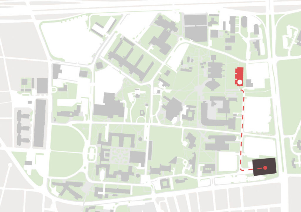 Imagen de la localización del edificio desde el estacionamiento