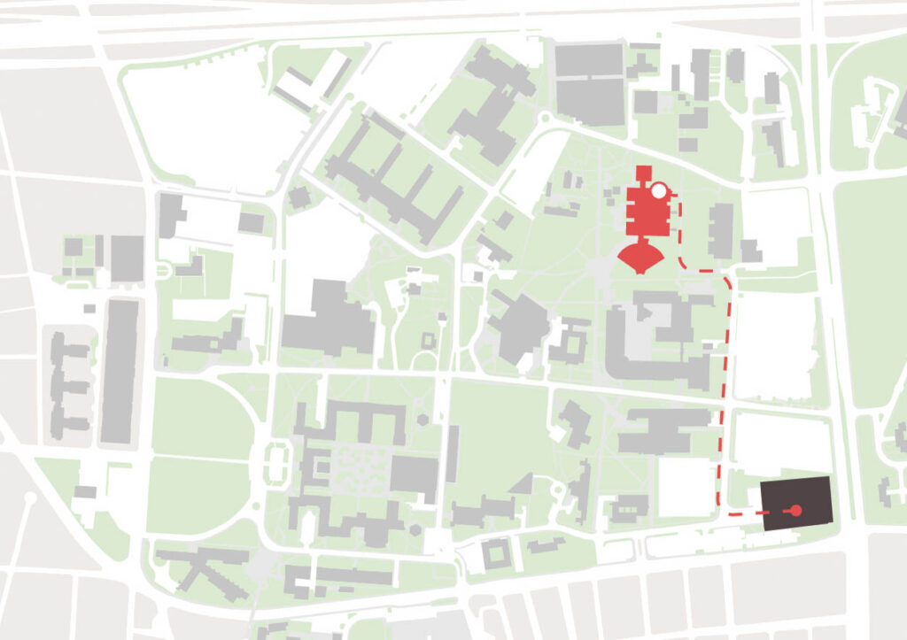 Imagen de la localización del edificio desde el estacionamiento