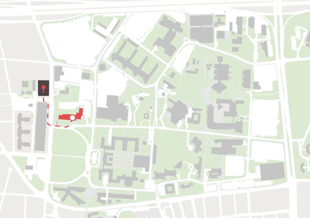 Imagen de la localización del edificio desde el estacionamiento