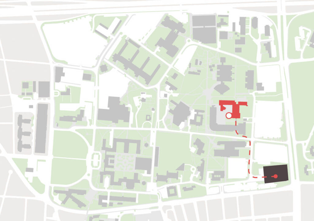 Imagen de la localización del edificio desde el estacionamiento