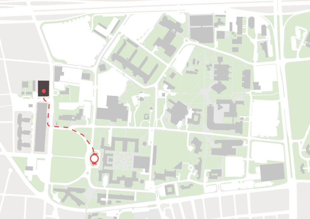 Imagen de la localización del edificio desde el estacionamiento