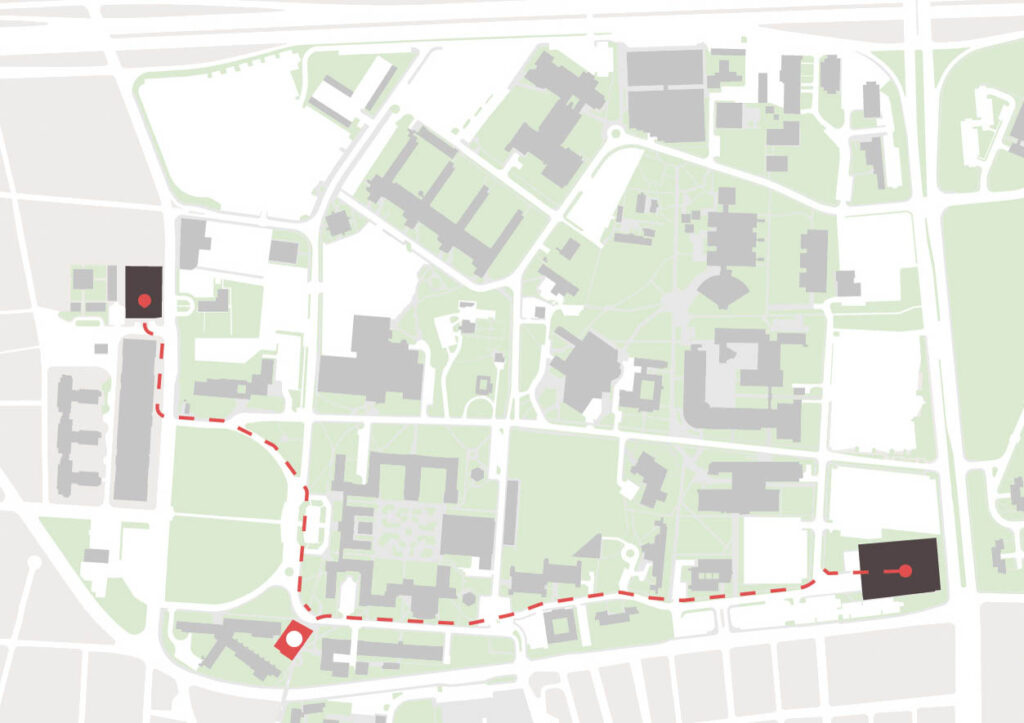 Imagen de la localización del edificio desde el estacionamiento