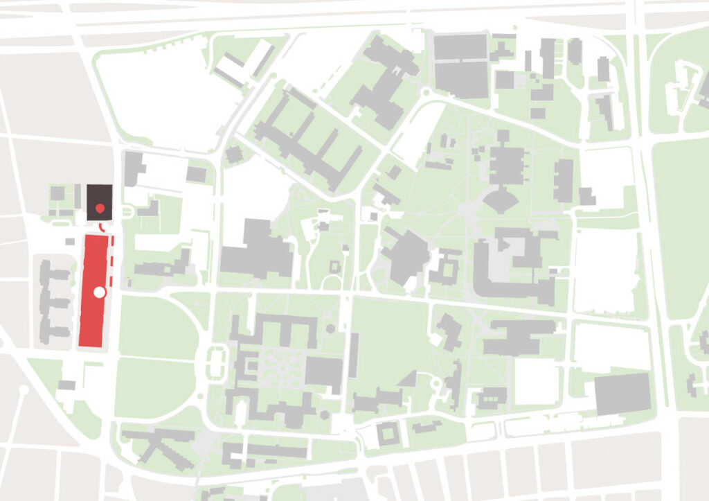 Imagen de la localización del edificio desde el estacionamiento